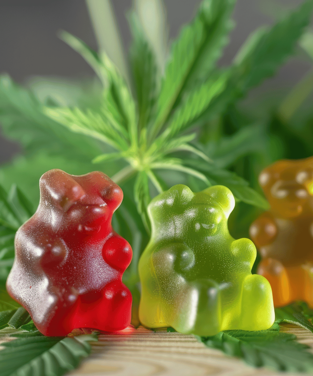 Gummy bears with cannabis leaves