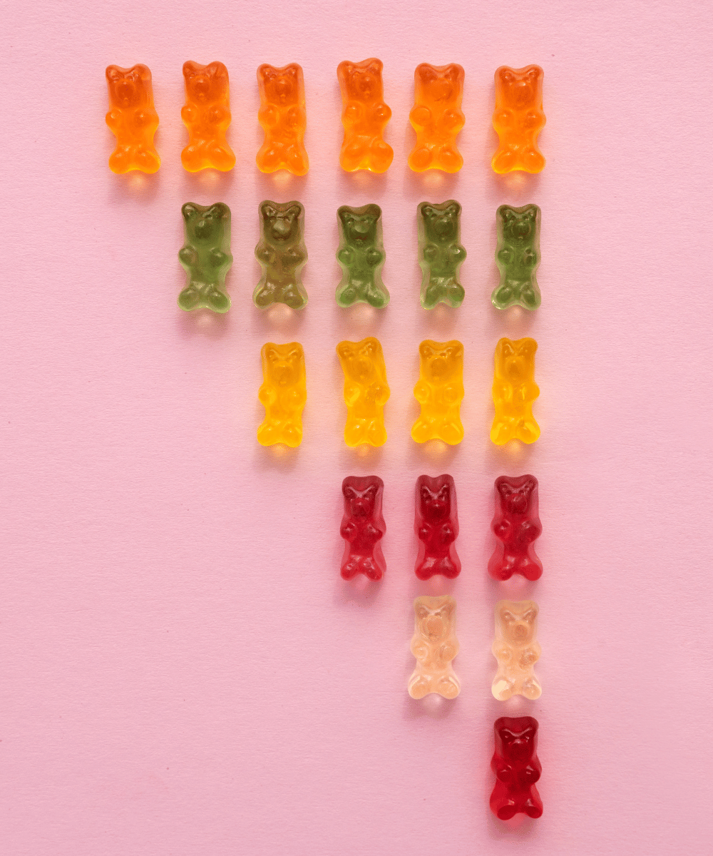 gummy bears on a pink background